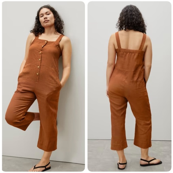 Everlane Burnt Orange The Linen Jumpsuit Size 00‎ - Picture 1 of 13